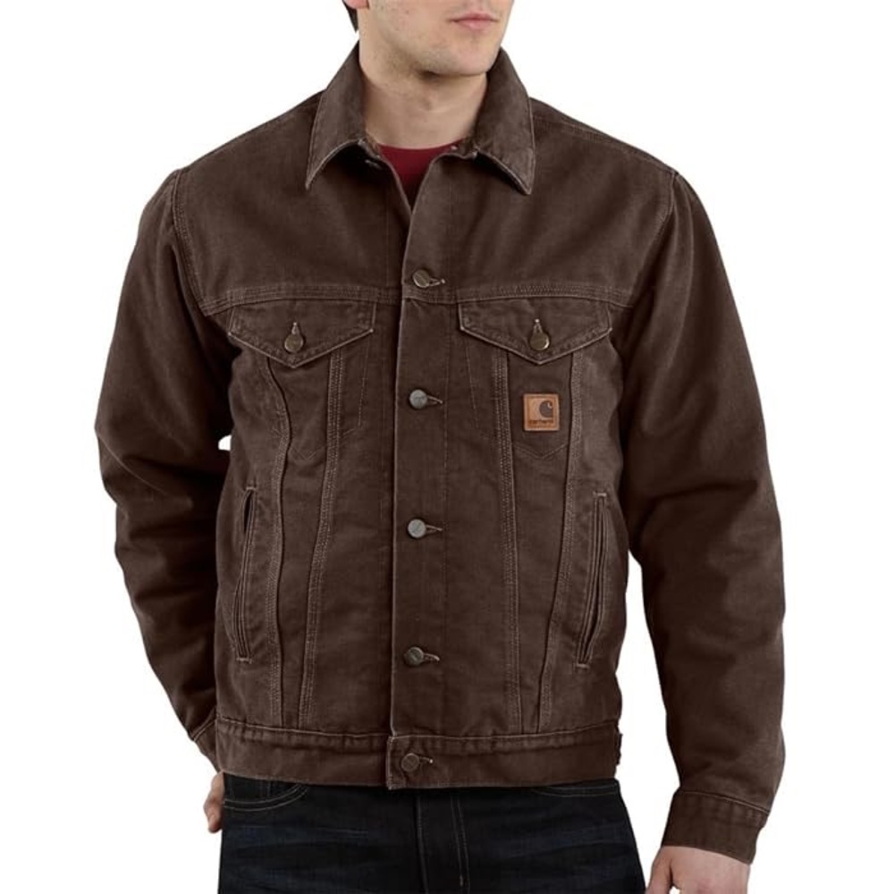 Carhartt Sandstone Jean Jacket Sherpa Lined Mens